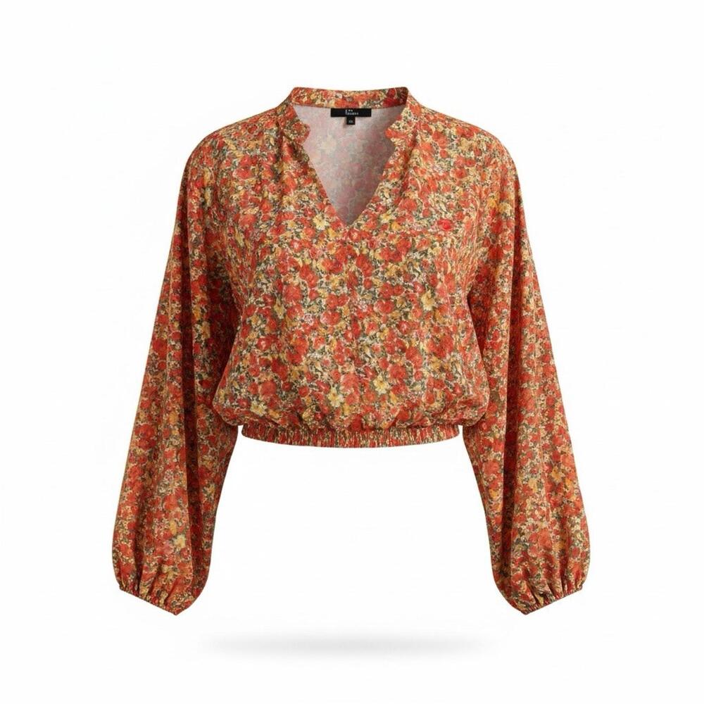 NWT Lulus Womens Long Sleeve Ditsy Floral Crop Blouse Top XS